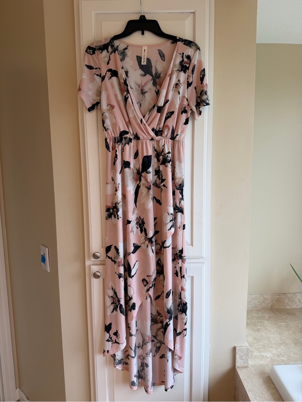 Vanilla Bay Pink Floral High-Low Wrap Maxi Dress